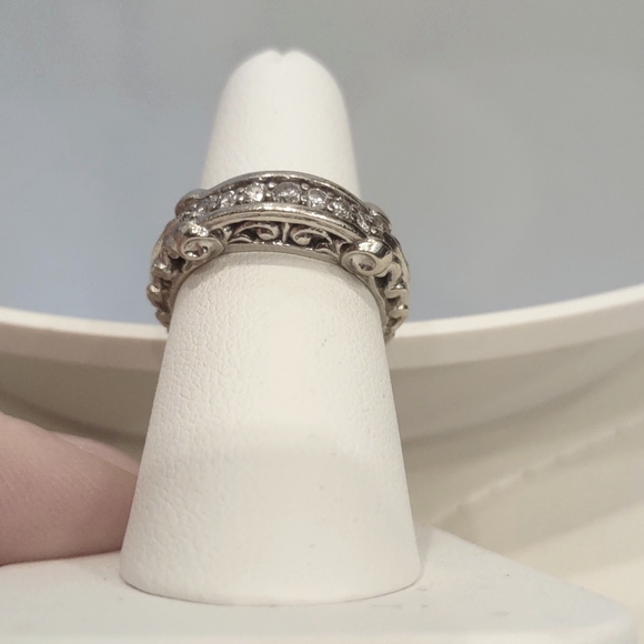 💍14kt women's white gold 7 round diamonds scroll ring vintage 1999 Appraisal - Picture 1 of 10